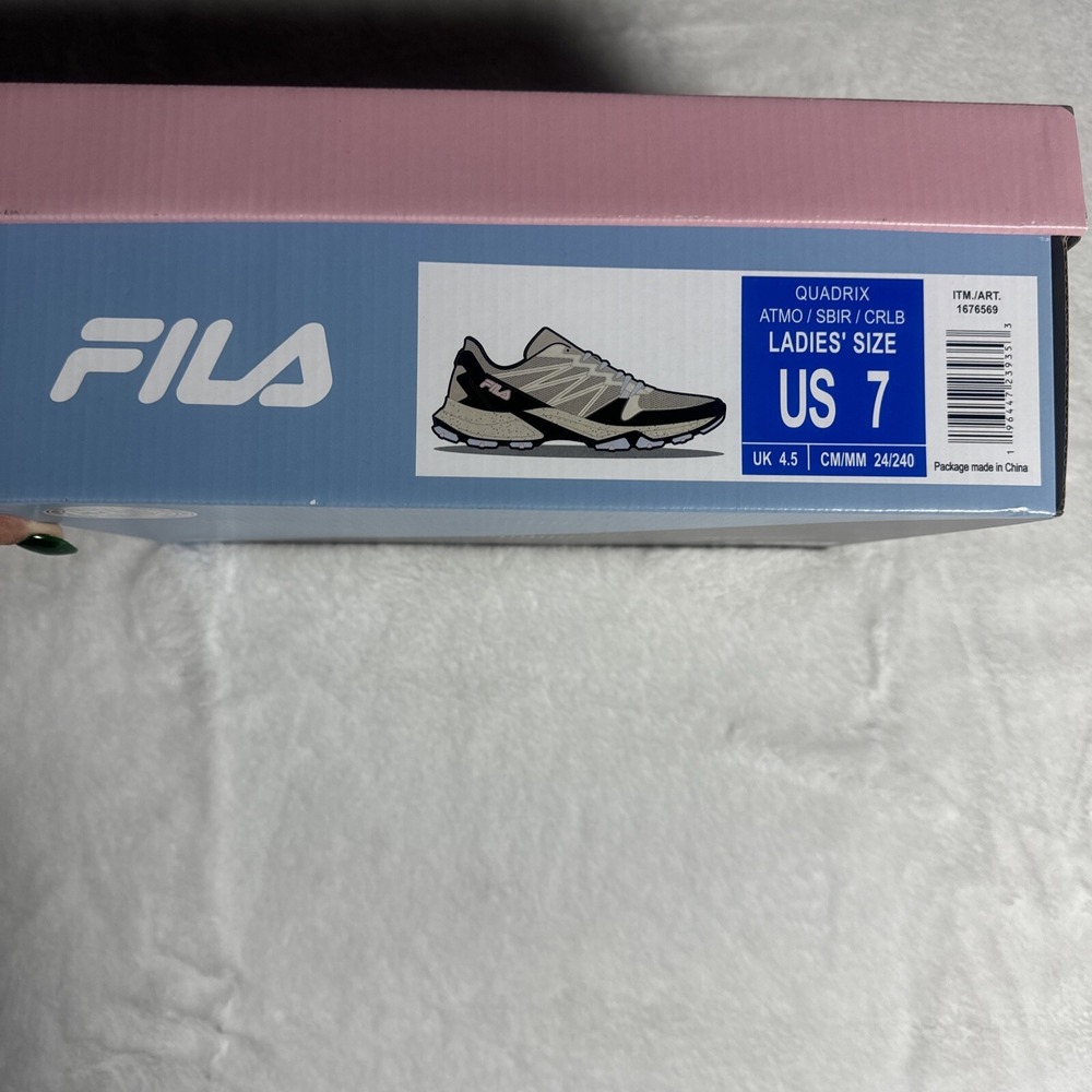 Fila Quadrix Ladies Trail Shoe Sneaker Silver Coral 5JM01968-111 Womens Size 7